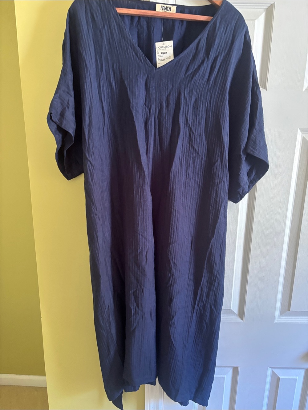 FRNCH Navy Blue V-Neck Midi Dress NWTs Parisian Design